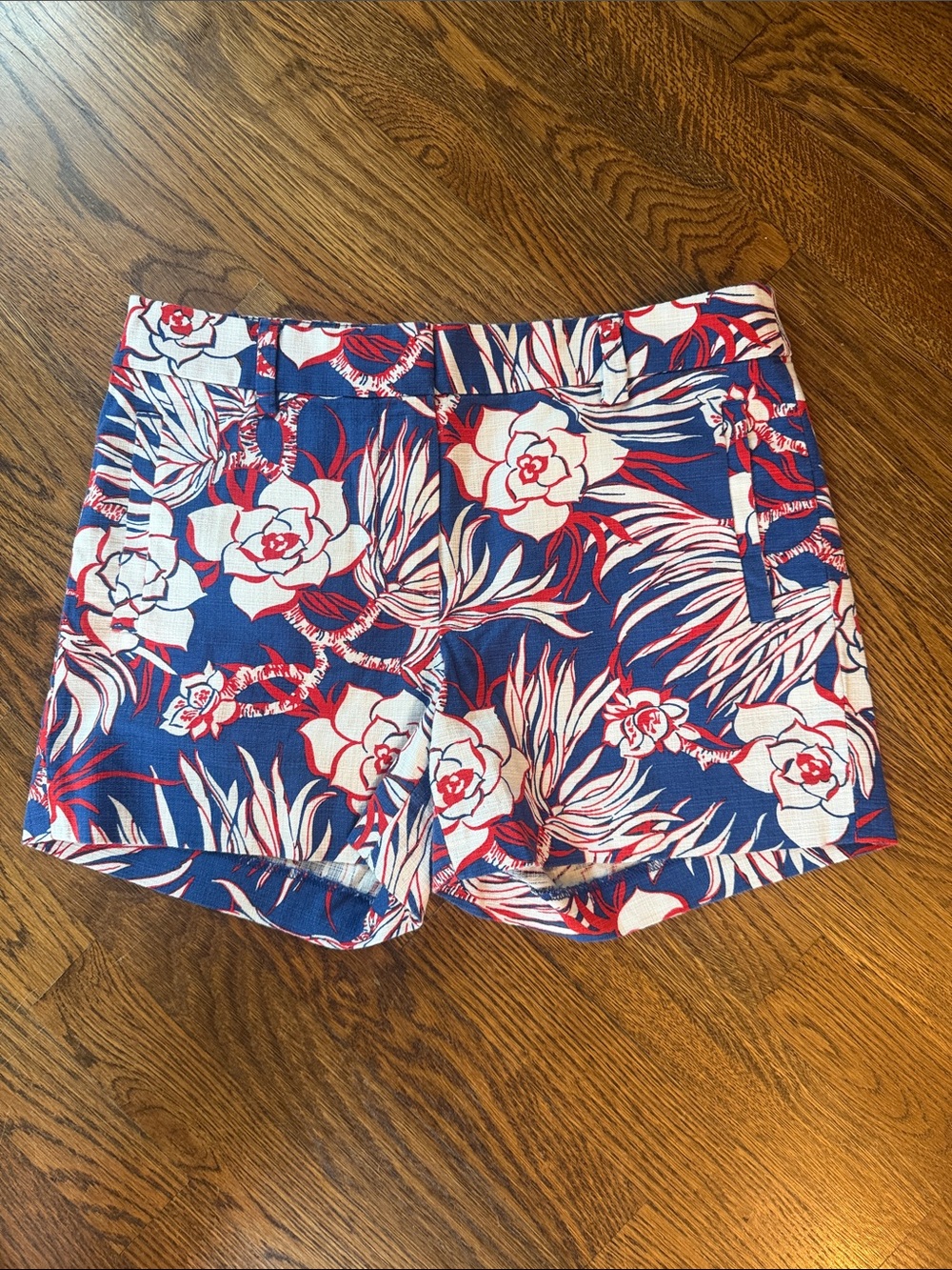 J. Crew Floral Print Shorts in Blue, White & Red